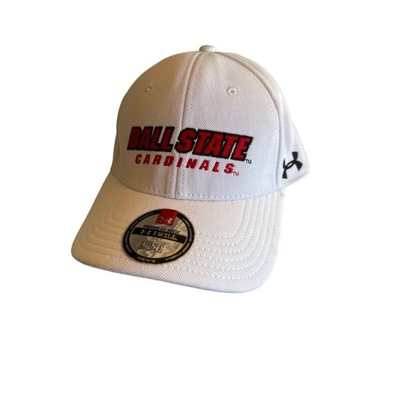 NWT Under Armour Mens Ball State Cardinals HeatGear Hat MD/LG White - Picture 1 of 6
